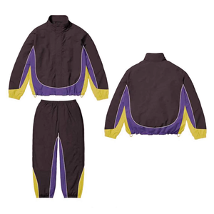 Ensemble de survêtement coupe-vent pour homme avec empiècements contrastants, veste zippée intégrale et pantalon, design incurvé, léger, pour sports de plein air, OEM - Product Image 1