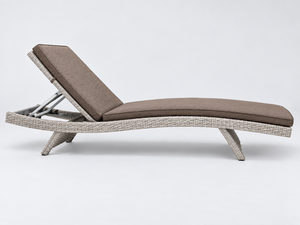Modern PE Rattan <b>Sun</b> <b>Lounger</b> <b>with</b> Polyester <b>Cushion</b> Adjustable Reclining Outdoor Furniture Tapered Leg Design - Product Image 1