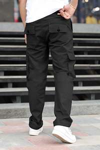 Men's <b>Black</b> Cargo Pants Elastic Waist Loose Fit Solid Color Quick Dry With Pockets All Seasons Outdoor Casual Wear - Product Image 2