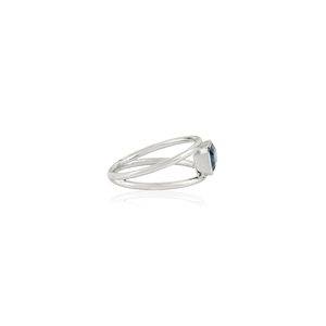 Bague double bande en or blanc pur 14 carats avec saphir bleu fin, pierre de naissance de septembre, bijoux simples, vente en gros, fabricant - Product Image 5