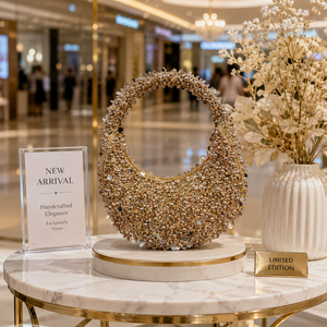 Fashion Crescent Curve fashion accessory for Women with Heavy Pearl Beaded Embellishment Designer Party Wedding Clutch Purse - Product Image 3