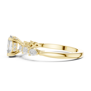 Bague de fiançailles en or jaune avec diamant de laboratoire taille coussin et pierres latérales, bague de mariage pour femme, bijoux fins - Product Image 4