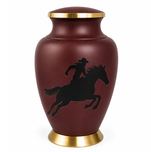 Urnas Funerarias de Metal (Latón/Aluminio) Grabadas con Diseño de Vaquero y Caballo, Color Negro y Marrón, Estilo Europeo Americano, para Cenizas Humanas - Product Image 3