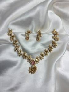 Gold Plated Sapphire <b>Necklace</b> and Earring Set Flower Design Classic Wedding Jewelry for Women Alloy Zinc Material - Product Image 5
