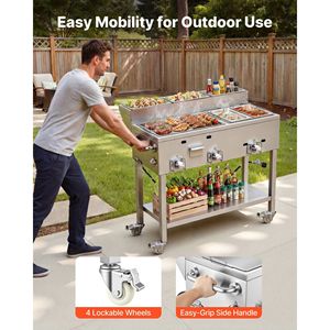 Plancha de Propano Comercial para Exteriores con 3 Quemadores (11,600 BTU Cada Uno), Construcción de Acero Inoxidable, Dos Recipientes para Calentar Alimentos de Tamaño 1/3 - Product Image 5