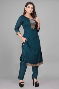 Conjunto de Kurta y Pantalón de Mezcla de Algodón Premium para Mujer con Dupatta de Organza |   Ropa Étnica India Completamente Cosida - Product Image 3