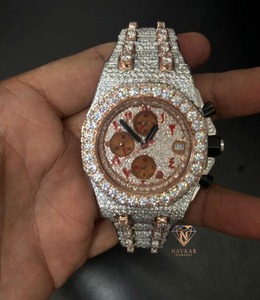 Luxury Men's Diamond Chronograph <b>Watch</b> Sterling Silver <b>Case</b> 42mm Analog Quartz Movement Folding Clasp <b>Watch</b> for Mens - Product Image 1