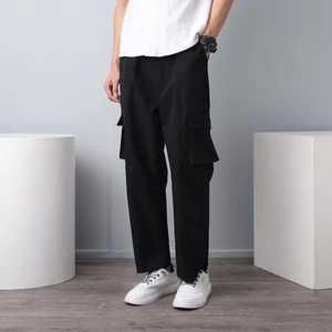 <b>Men's</b> OEM Custom High Quality <b>Black</b> <b>Cargo</b> <b>Pants</b> Straight Fit Elastic Multiple Pockets Casual Summer Style Lightweight Oxford - Product Image 4
