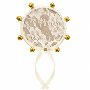 Tambourin à main avec clochettes, tambourin décoratif en dentelle, accessoire pour mariage, événement, fête, mini tambourin fait main en tissu, anneau rond musical - Product Image 1
