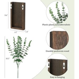 Set di 2 Vasi Intelligenti da Parete in Legno con Eucalipto Artificiale, Piante Finte Stile Rustico per Camera da Letto e Soggiorno - Product Image 2