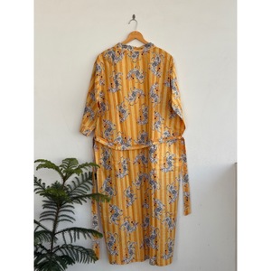 V-Neck Printed <b>Animal</b> <b>Pattern</b> Breathable <b>Knitted</b> Kimono Robe Belt Three Quarter Sleeve Maxi Length Loose Fit 100% Cover-Up - Product Image 4