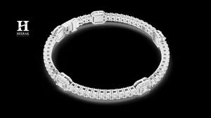 Exquisite Gold Tennis <b>Bracelet</b> Featuring Emerald Cut Centerpiece and Round Diamond Halo - Product Image 5