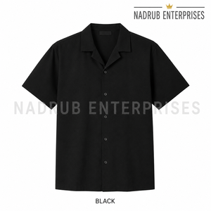Camisa de manga corta informal ecológica de punto liso unisex para hombre con cuello cubano NADRUB - Product Image 1