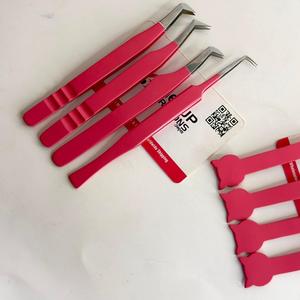Pince à épiler professionnelle GETUP BROSONS IMPEX pour extensions de cils, forme chat mignon, rose vif, anti-magnétique, pointe lisse, logo personnalisé - Product Image 2
