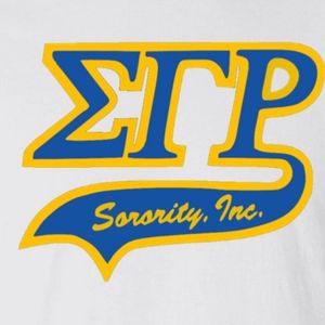 Camiseta Blanca con Serigrafía Sigma Gamma Rho en Azul Real y Dorado, Cuello Redondo, Manga Corta, Diseño con Letras Griegas, Estilo Casual para Hermandades - Product Image 6