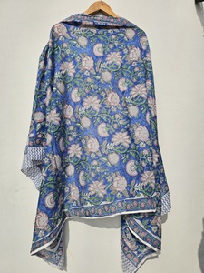 Blue Block Print <b>Sarong</b> Pareo Scarf Beach <b>Bikini</b> Cover Up Bachelorette Party Scarf blue floral vine hand block print cotton - Product Image 5