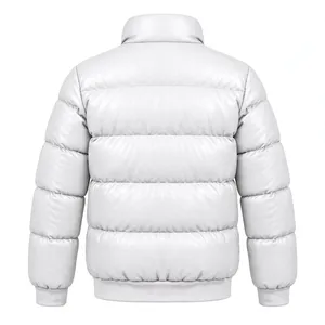 Veste matelassée pour homme en polyester PU blanc à 100 %, col montant, fermeture éclair, manteau d'hiver épais, coupe-vent, vêtements d'extérieur décontractés - Product Image 2