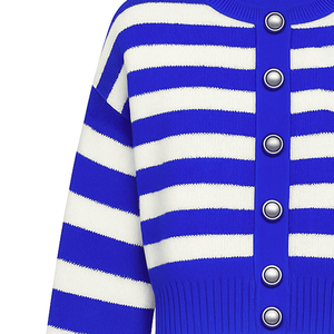 Cardigan en tricot rayé grande taille pour femme ZPB, avec logo brodé personnalisé en lettres grecques, boutonné, coupe oversize - Product Image 2