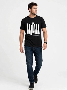เสื้อยืดแขนสั้นสีดำสำหรับผู้ชายของ Oneten Apparel ลายพิมพ์กราฟิกคีย์เปียโนทรงเรขาคณิต เสื้อยืดคอกลมลำลอง - Product Image 3