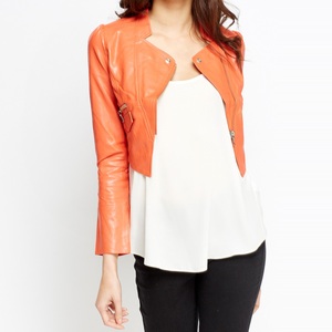 Veste en cuir véritable pour femme, écologique et respirante, design moderne et élégant à col montant, grandes tailles - Product Image 1