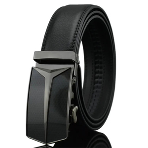 Ceinture automatique en cuir de vachette noir avec boucle rectangulaire en acier, style formel, moulage monobloc, design durable - Product Image 3