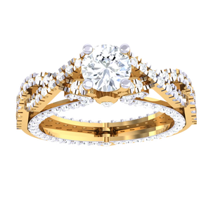 Anillo de compromiso de lujo con diseño de espiral infinita en oro, conjunto con anillo nupcial único de halo de tallo dividido y diamante - Product Image 1