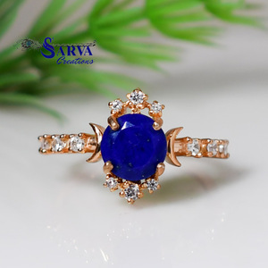 Natural <b>Lapis</b> <b>Lazuli</b> <b>Ring</b> Rose Gold Plated 925 Sterling Silver Moissanite Oval Shape Gemstone <b>Ring</b> Vintage Statement Jewelry - Product Image 6