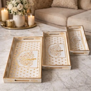 Bandeja Decorativa Rectangular con Patrón de Árbol Dorado y Asas, Diseño Floral Moderno, Empaque Individual - Product Image 2