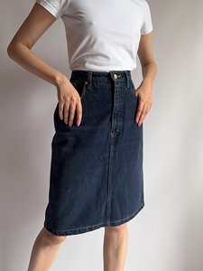 GRACE COLLECTION Jupe crayon décontractée en jean pour femme, longueur genou, fente asymétrique, en coton et élasthanne délavé, écologique, taille ajustée - Product Image 3