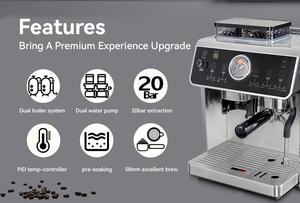 Cafetera Espresso Semiautomática de Acero Inoxidable con Pantalla Táctil, Molinillo de Granos Integrado, 20 Bares, Programable para Hogar y Hotel - Product Image 5