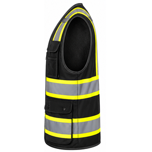 Chaleco de seguridad negro de alta visibilidad, reflectante, para trabajadores de carreteras, fabricante personalizado, ropa de trabajo al por mayor, uniforme de protección. - Product Image 3