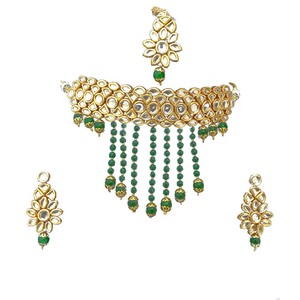 Collier choker indien classique pour femme, pour mariage, fiançailles, anniversaire, fête, vert, cristal traditionnel, Kundan, fausse perle, alliage d'or, cadeau - Product Image 3