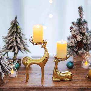 Ensemble de bougeoirs en laiton Cerf Doré, Décoration d'intérieur, Décoration de Noël, Tailles 22 cm et 14 cm, Porte-bougie en métal durable - Product Image 4