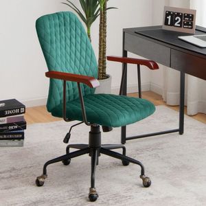 Chaise de bureau en velours avec élégantes accoudoirs en bois - Product Image 2