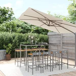 Ensemble de bar de jardin en bois d'acacia massif et acier thermolaqué avec rotin PE gris - Product Image 1
