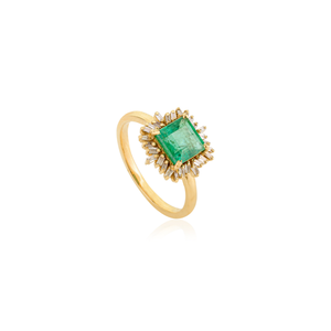 Impresionante Anillo Minimalista de Esmeraldas y Diamantes Engastados a Mano de Alta Calidad en Oro Amarillo Sólido de 18K, Joyería Apilable al por Mayor - Product Image 3