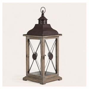 Farmhouse Wooden Decorative <b>Lantern</b> with Metal Top Vintage Distressed Wood Candle Holder for Wedding Centerpieces <b>Indoor</b> - Product Image 3