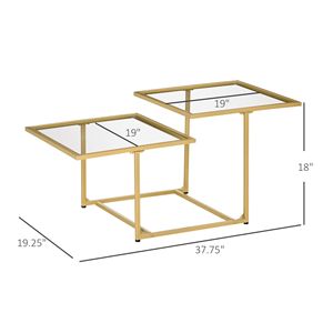 Tavolino Laterale in Metallo Temperato Dorato con Doppio Piano, Piccolo Tavolino da Caffè in Vetro Trasparente per Soggiorno, Tavolo Centrale per Tè, Fornitura ODM - Product Image 3