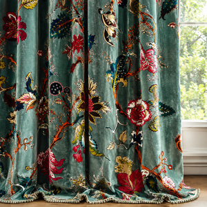 Vintage Floral Print Cotton Velvet <b>Curtain</b> Boho Drapes Style Floral Print Luxury Cotton Velvet Style Cotton Luxury Cotton Velvet - Product Image 6