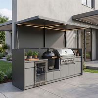 Cuisine extérieure personnalisée avec barbecue à gaz et abri anti-insectes, couleurs fraîches, en acier inoxydable, pour jardin