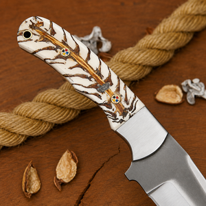 Couteau artisanal en acier D2 – Couteau à lame fixe avec manche en forme de cône de pin et étui en cuir, cadeau pour lui, cadeau d'anniversaire - Product Image 2