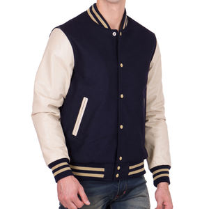 Chaqueta Varsity Azul Marino para Hombre con Mangas de Cuero, Chaqueta Bomber Estilo Béisbol, Abrigo Casual de Invierno - Product Image 2