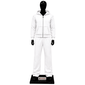 Conjunto de chándal blanco con tachuelas para hombre, sudadera con capucha y pantalones con cremallera completa, ropa casual de calle, traje de jogging, ropa deportiva premium personalizada al por mayor. - Product Image 1