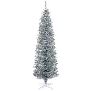 6FT Slim Silver Xmas <b>Tree</b> Artificial Pencil Christmas <b>Tree</b> with 390 Realistic Branch Tips <b>Plastic</b> Stand for Indoor Decorations - Product Image 1