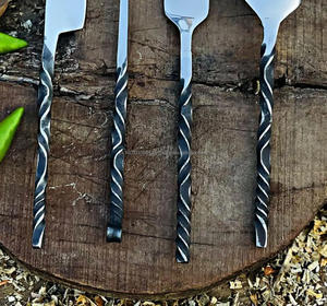 Juego de utensilios de este medieval forjados a mano con tenedor, cuchillo, cuchara hecha a mano con Funda de cuero, juegos de alta calidad - Product Image 5