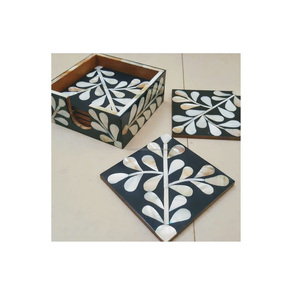 ถาดรองแก้วแบบฝังกระดูกดีไซน์คลาสสิกพร้อมแผ่นรองแก้วและแผ่นรองแก้วเรซิ่นคุณภาพสูงและฝังมุกในราคาประหยัด - Product Image 3