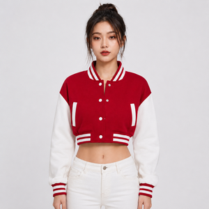 Premium Women Cropped Varsity Jacket Crafted With Soft Fabric Breathable Comfort And Modern Streetwear Style For Fashion - Product Image 1
