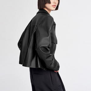 Chaqueta de Cuero Genuino para Mujer, Estilo Casual, Motera, Bomber, Ropa de Invierno, Cuello Alto, Cierre de Cremallera, Chaqueta de Motocicleta a la Moda - Product Image 3