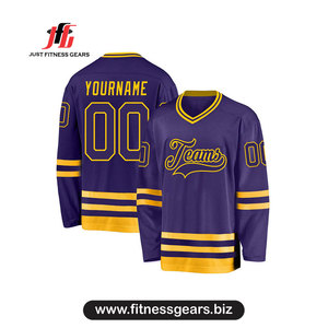 Maillot de hockey sur glace personnalisé, sublimé, bleu turquoise et orange, col en V, manches longues, polyester respirant, unisexe adulte - Product Image 4