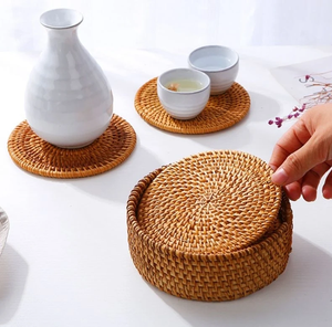 BOHO Rattan Trivet Mats And Pads <b>Table</b> <b>Protectors</b> Farmhouse Handwoven Rattan Trivet Placemats - Product Image 1